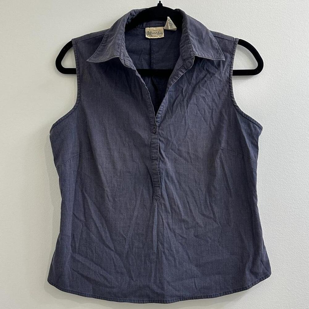 VTG Y2K St. John’s Bay Gray Sleeveless Buttoned Collared Shirt Western Size M
